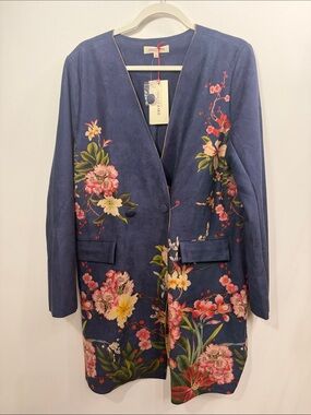 Solitaire Floral faux suede jacket size XL.NWT